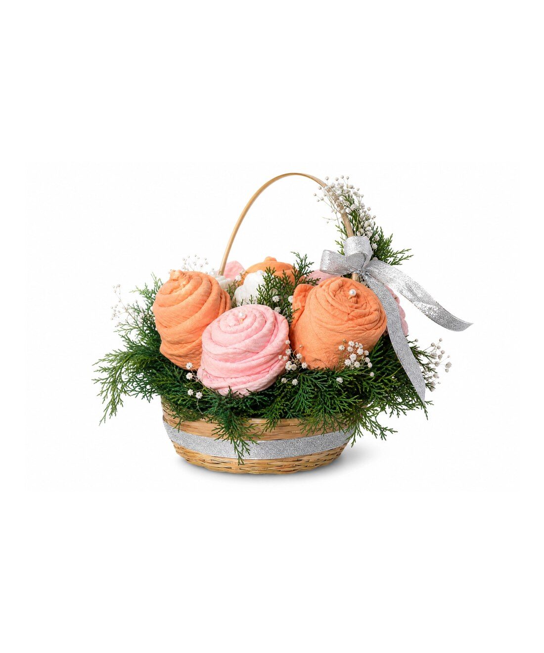 The Blush Basket with silver bow