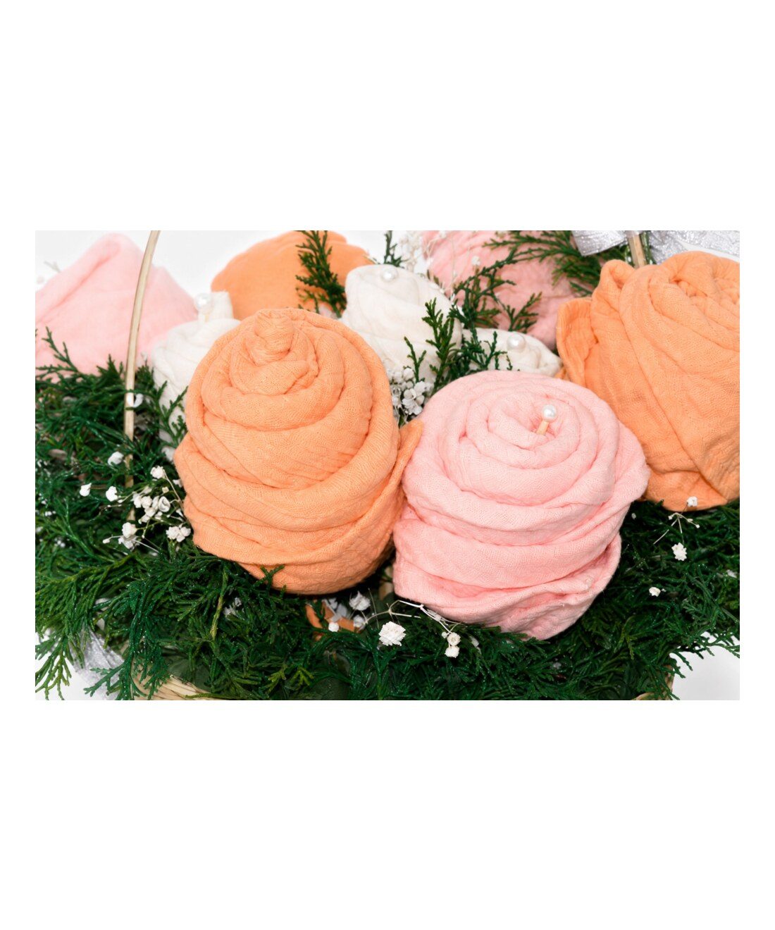 Blush rolled-towel roses, close up