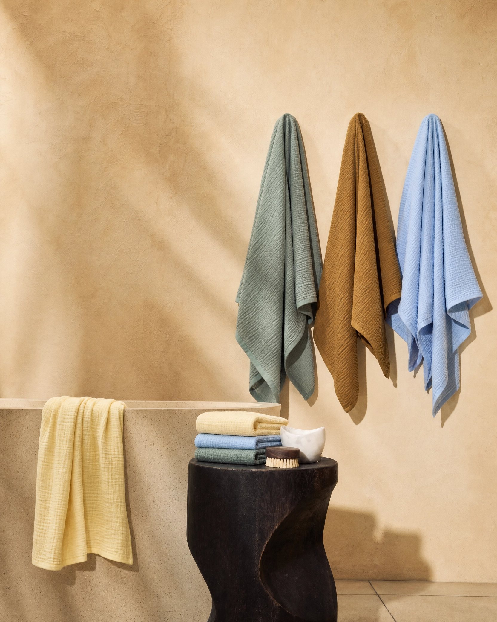 The garland unfolded as a muslin cotton bath towel