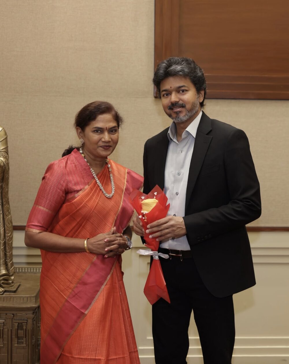 A White Flowerr bouquet gifted to CM Vijay