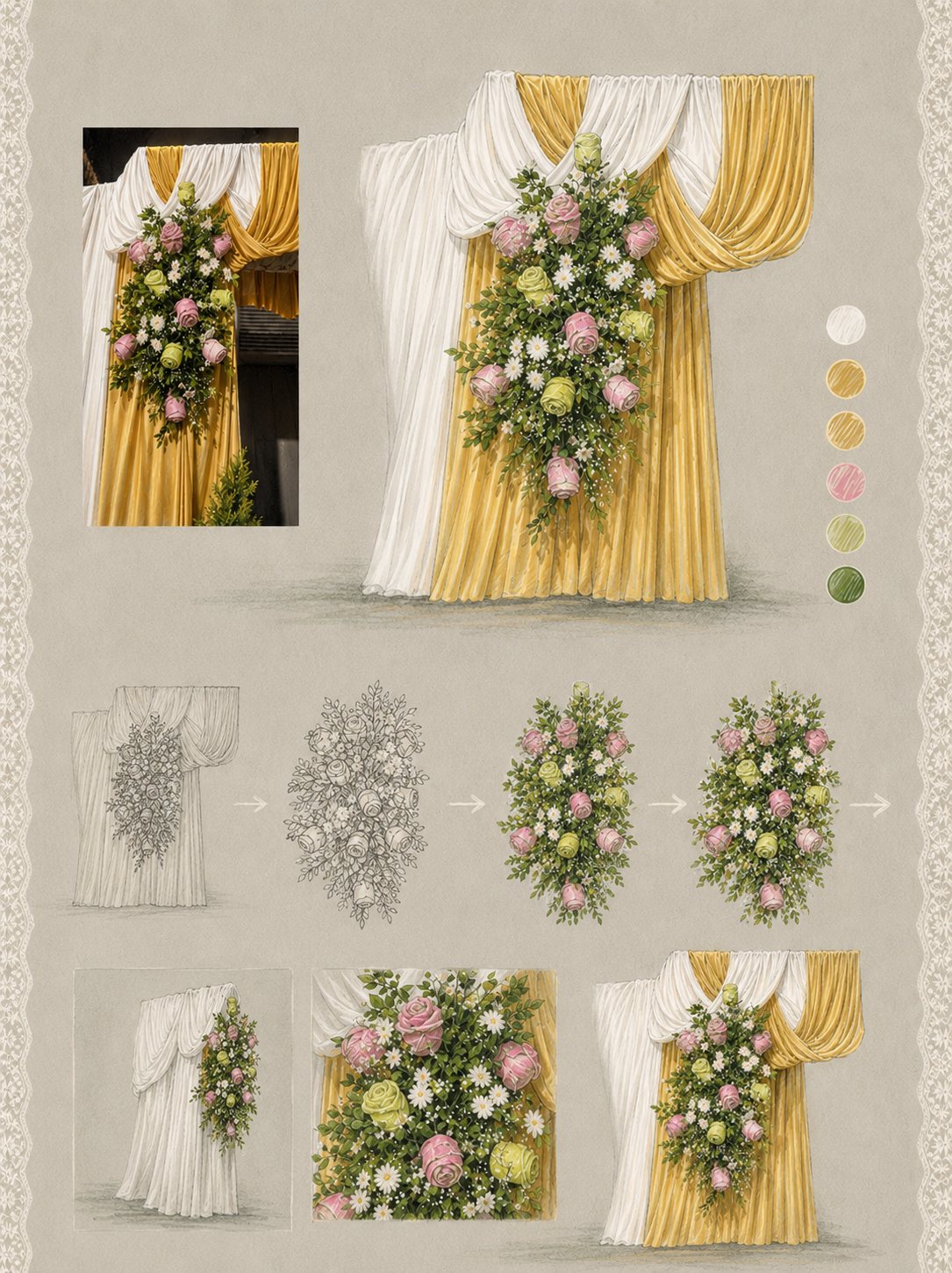 Towel-flower décor, illustrated concept